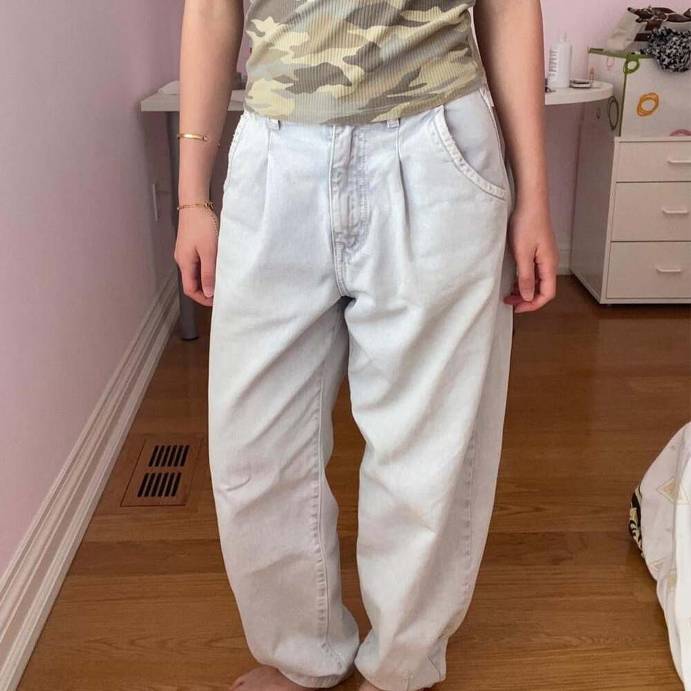 zara light wash baggy balloon/barrel jeans, size 2